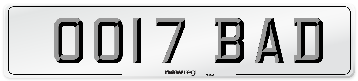 OO17 BAD Number Plate from New Reg